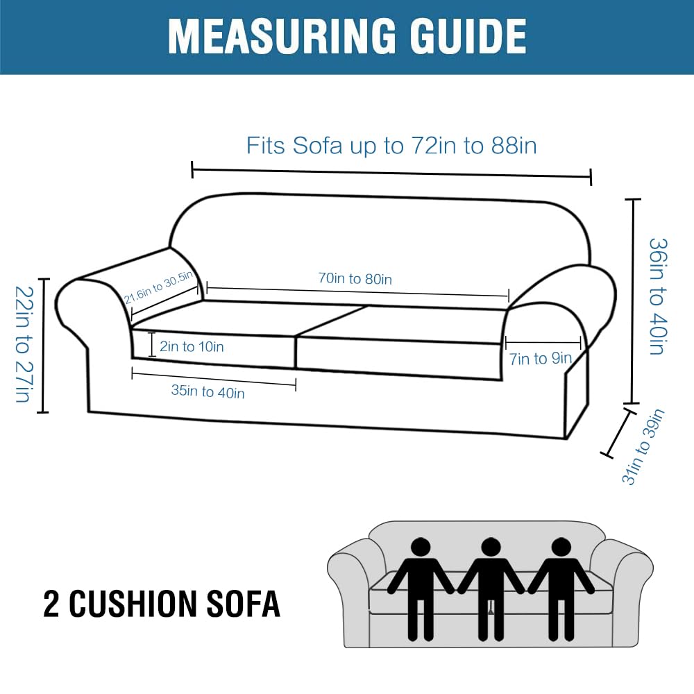 H.VERSAILTEX 3 Piece Stretch Sofa Covers for 2 Cushion Sofa Couch Covers for Living Room Furniture Cover (Base Cover Plus 2 Seat Cushion Covers) Thicker Jacquard Fabric(Large Sofa, Sand)