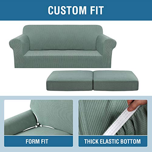 PrimeBeau Thicker Jacquard Fabric 3 Pieces Loveseat & Oversize Loveseat Covers for 2 Cushion Sofa Couch Slipcovers (Base Cover Plus 2 Seat Cushion Covers)
