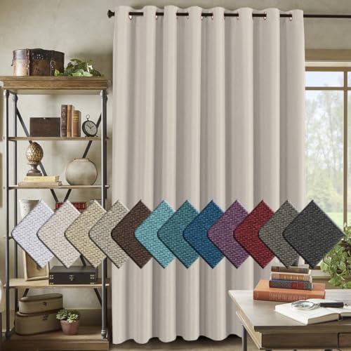 PrimeBeau Faux Linen Room Darkening/Room Dividing Curtain Draper Extra Wide & Long