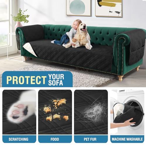 PrimeBeau 100% Waterproof Sofa & Oversize Sofa Covers Traditional Chesterfield Sofa Covers with Extra Long Armrest Cover Waterproof and Washable Thick Couch Cover for Dogs (1 Piece)