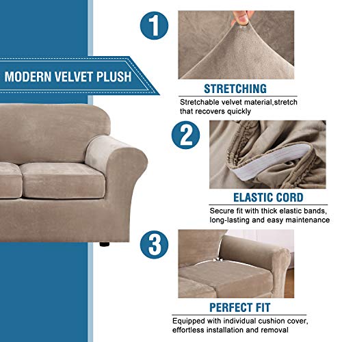 H.Versailtex Modern Velvet Plush High Stretch Sofa Slipcover with Elastic Bottom
