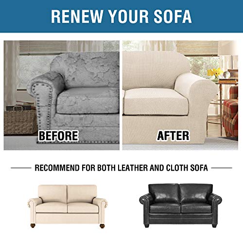 PrimeBeau Thicker Jacquard Fabric 3 Pieces Loveseat & Oversize Loveseat Covers for 2 Cushion Sofa Couch Slipcovers (Base Cover Plus 2 Seat Cushion Covers)