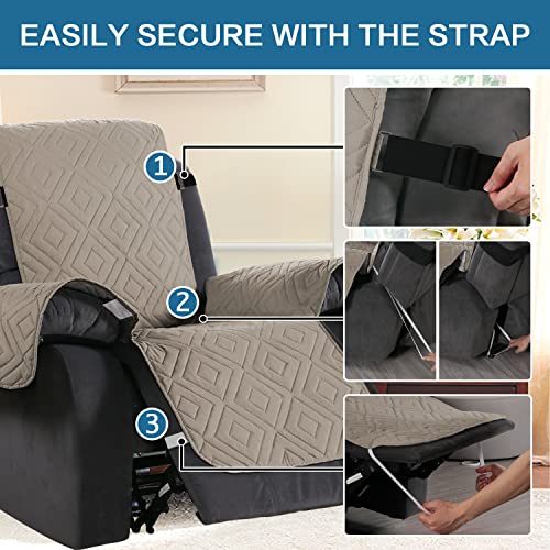 H.VERSAILTEX Reversible Quilted Recliner Covers Water Resistant Furniture Protector for Reclienr Chair with Elastic Straps for Pets Kids Sitting Width Up to 22"(Recliner, Khaki/Beige)