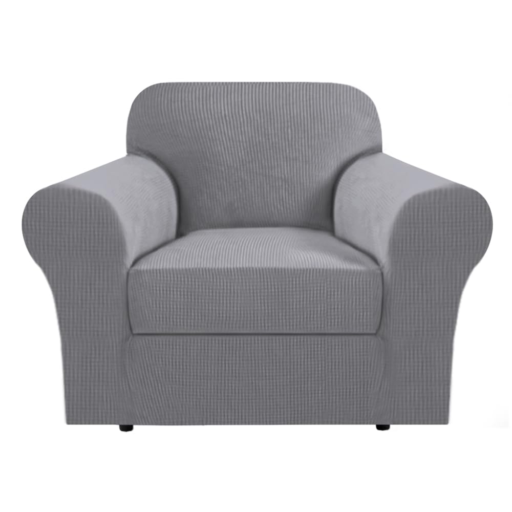 PrimeBeau 2 Pieces Chair Covers for Armchair &Oversize Armchair Covers for Living Room Furniture Cover Suit for T Cushion/Box Cushion, Spandex Jacquard Fabric Small Checks