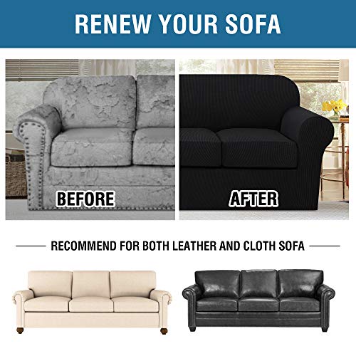 PrimeBeau Thicker Jacquard Fabric 3 Pieces Loveseat & Oversize Loveseat Covers for 2 Cushion Sofa Couch Slipcovers (Base Cover Plus 2 Seat Cushion Covers)