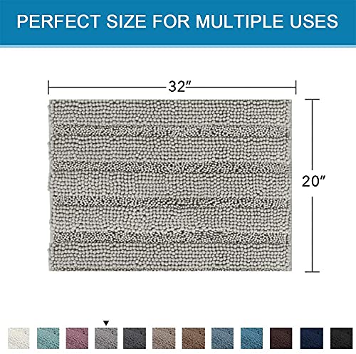 PrimeBeau Luxury Chenille Striped Bath Mats Set | Ultra Thick & Absorbent Non Slip Rugs 20“ x 32"