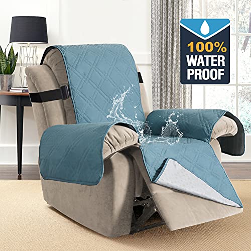 H.VERSAILTEX 100% Waterproof Recliner Covers for Living Room Double Protection Recliner Chair Cover Washable Furniture Protector Recliner Slipcover for Dogs (Oversized Recliner, Smoke Blue)