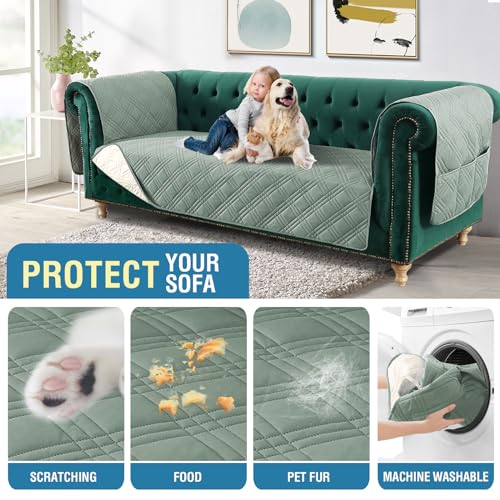 PrimeBeau 100% Waterproof Sofa & Oversize Sofa Covers Traditional Chesterfield Sofa Covers with Extra Long Armrest Cover Waterproof and Washable Thick Couch Cover for Dogs (1 Piece)