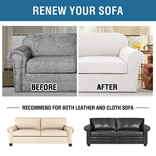 PrimeBeau Thicker Jacquard Fabric 3 Pieces Loveseat & Oversize Loveseat Covers for 2 Cushion Sofa Couch Slipcovers (Base Cover Plus 2 Seat Cushion Covers)