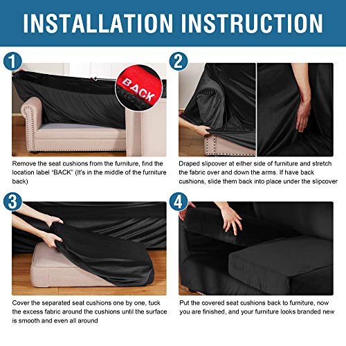 PrimeBeau Real Velvet Plush 3 Piece Stretch Loveseat Covers Couch Covers for 2 Cushions Couch Loveseat Covers