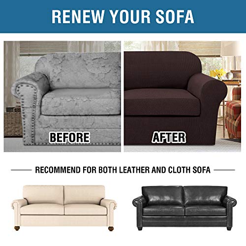 PrimeBeau Thicker Jacquard Fabric 3 Pieces Loveseat & Oversize Loveseat Covers for 2 Cushion Sofa Couch Slipcovers (Base Cover Plus 2 Seat Cushion Covers)