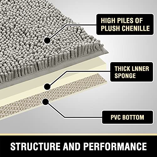 PrimeBeau Luxury Chenille Bath Mat (1 Piece with PVC Back) - Extra Soft, Absorbent, Non-Slip, Quick Dry, Washable