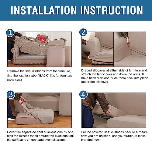 PrimeBeau 4 Pieces Premium Jacquard Sofa Slipcover Set, Sofa and Oversize Sofa