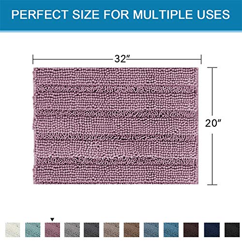 PrimeBeau Luxury Chenille Striped Bath Mats Set | Ultra Thick & Absorbent Non Slip Rugs 20“ x 32"