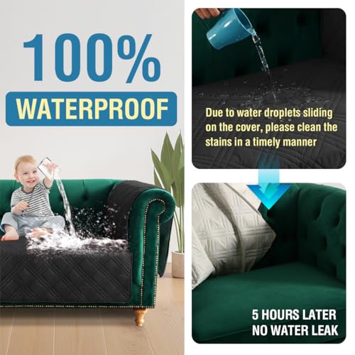 PrimeBeau 100% Waterproof Sofa & Oversize Sofa Covers Traditional Chesterfield Sofa Covers with Extra Long Armrest Cover Waterproof and Washable Thick Couch Cover for Dogs (1 Piece)