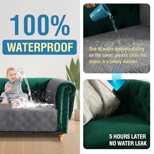 PrimeBeau 100% Waterproof Loveseat Couch Covers Traditional Chesterfield Sofa Covers with Extra Long Armrest Cover Waterproof and Washable Thick Couch Cover for Dogs (1 Piece)