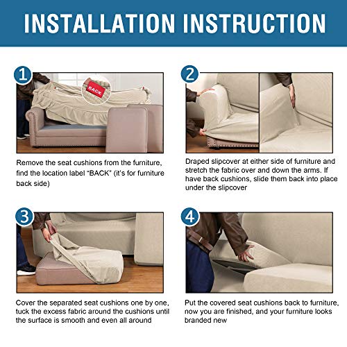 PrimeBeau Thicker Jacquard Fabric 3 Pieces Loveseat & Oversize Loveseat Covers for 2 Cushion Sofa Couch Slipcovers (Base Cover Plus 2 Seat Cushion Covers)