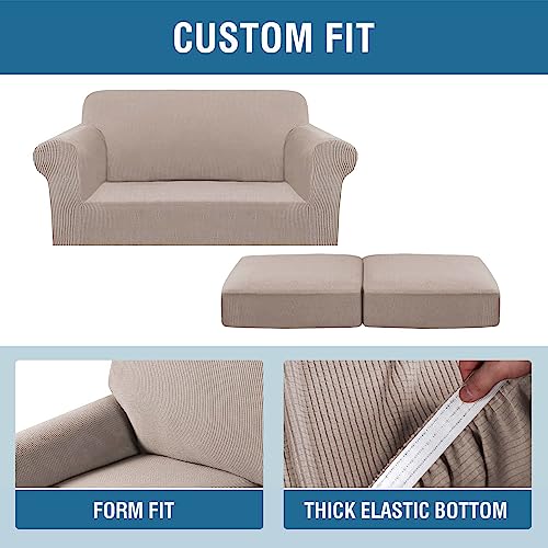 PrimeBeau Thicker Jacquard Fabric 3 Pieces Loveseat & Oversize Loveseat Covers for 2 Cushion Sofa Couch Slipcovers (Base Cover Plus 2 Seat Cushion Covers)