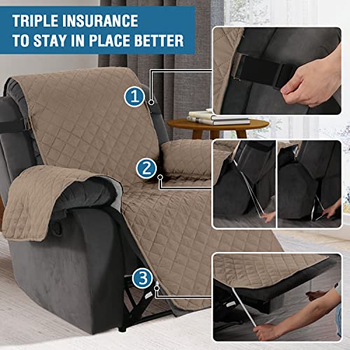 H.VERSAILTEX Reversible Quilted Recliner Covers Recliner Chair Cover Water Resistant Furniture Protector Washable Couch Cover with Elastic Straps for Kids, Pets (Recliner, Taupe Brown/Beige)