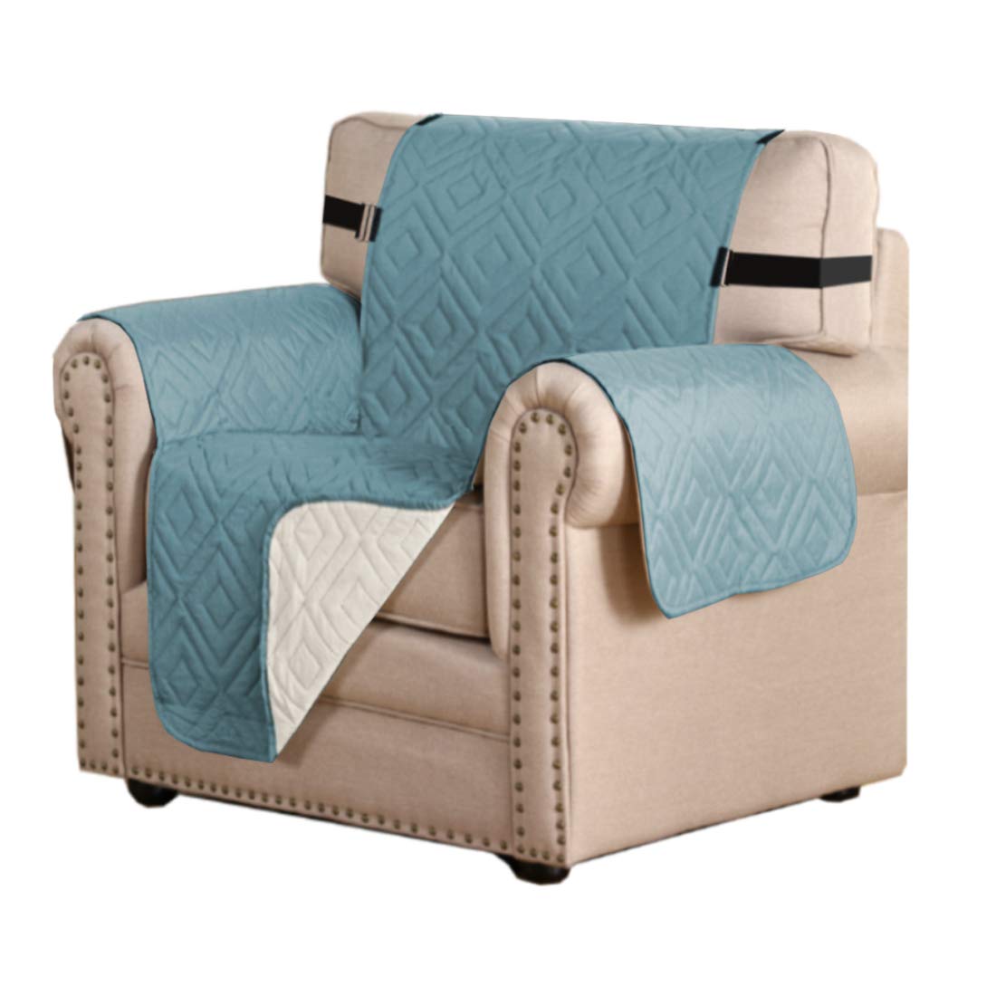 PrimeBeau Reversible Armchair Protector Slipcover Water Resistant Anti-Slip Couch Cover with Elastic Straps, Pets Protection, Stylish Decor, Easy Care