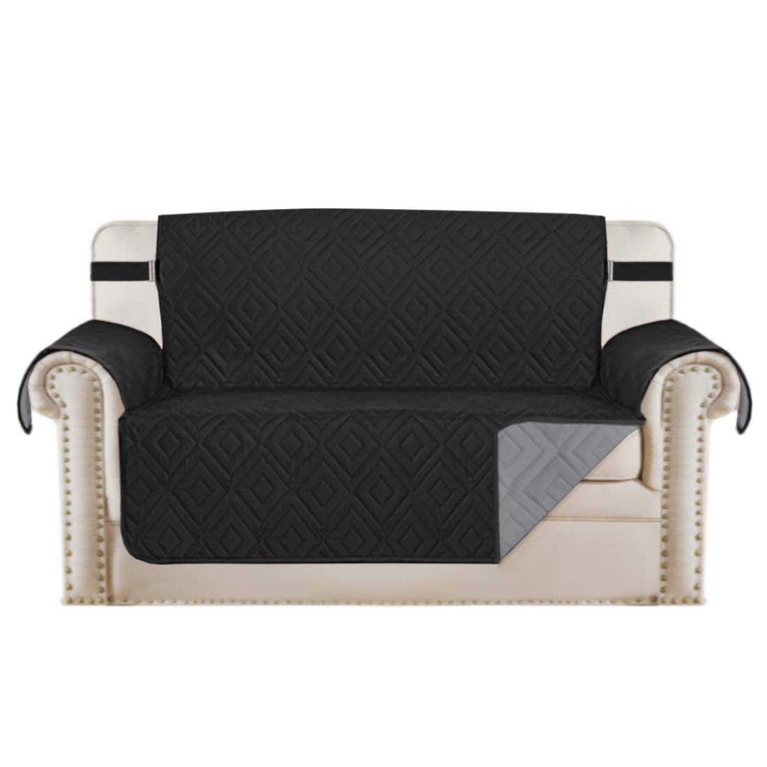 PrimeBeau Reversible Loveseat Cover Furniture Protector Anti-Slip Water Resistant 2 Inch Wide Elastic Straps Couch Covers