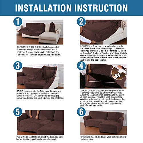 PrimeBeau 2 Pieces L-Shaped Rich Velvet Stretch Sofa Covers Anti-Slip Sectional Slipcovers with Straps Bottom Luxury Thick Velvet Corner Sofa Cover