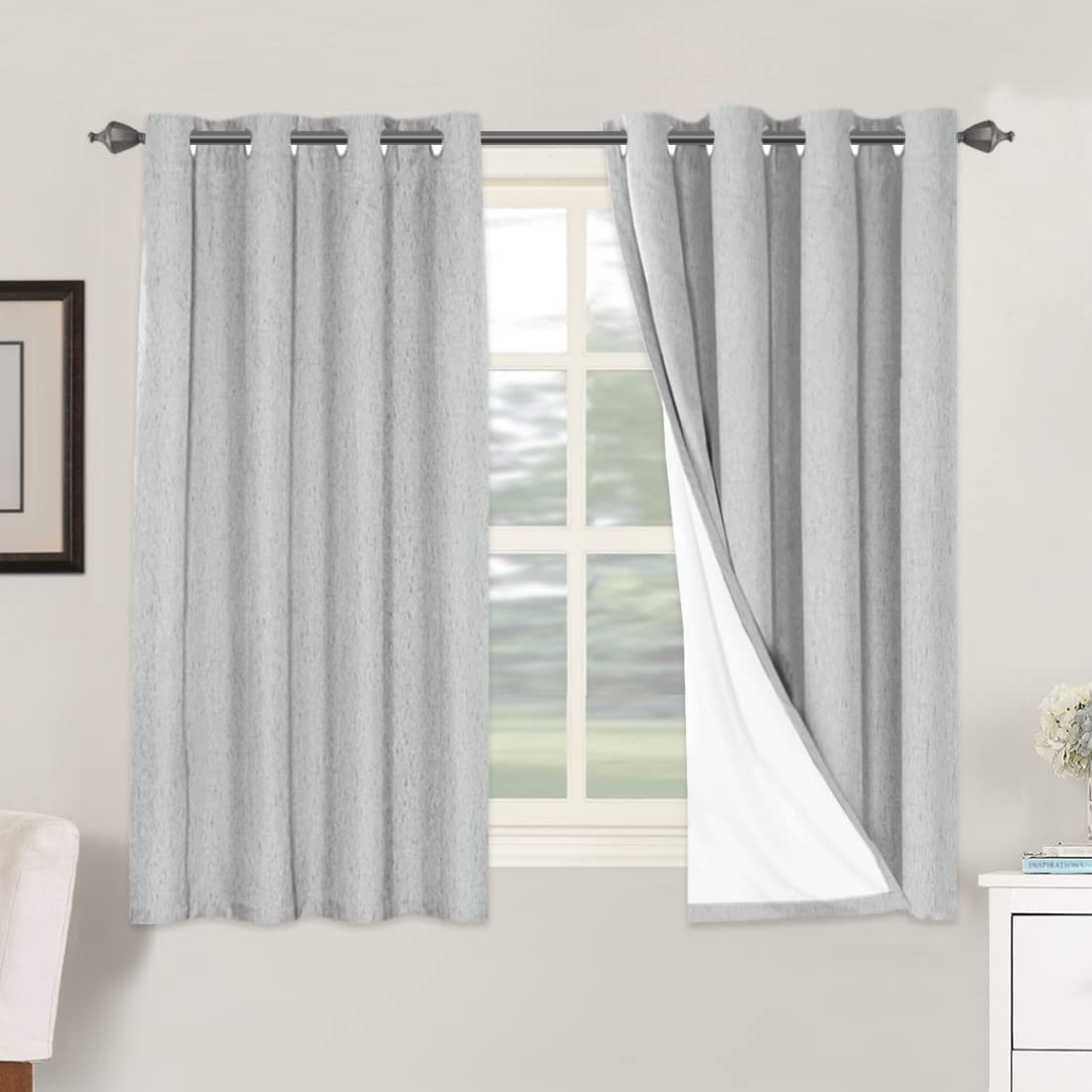 PrimeBeau 100% Blackout Linen Mixed Curtains, set of 2 Panels, 52 Series Short