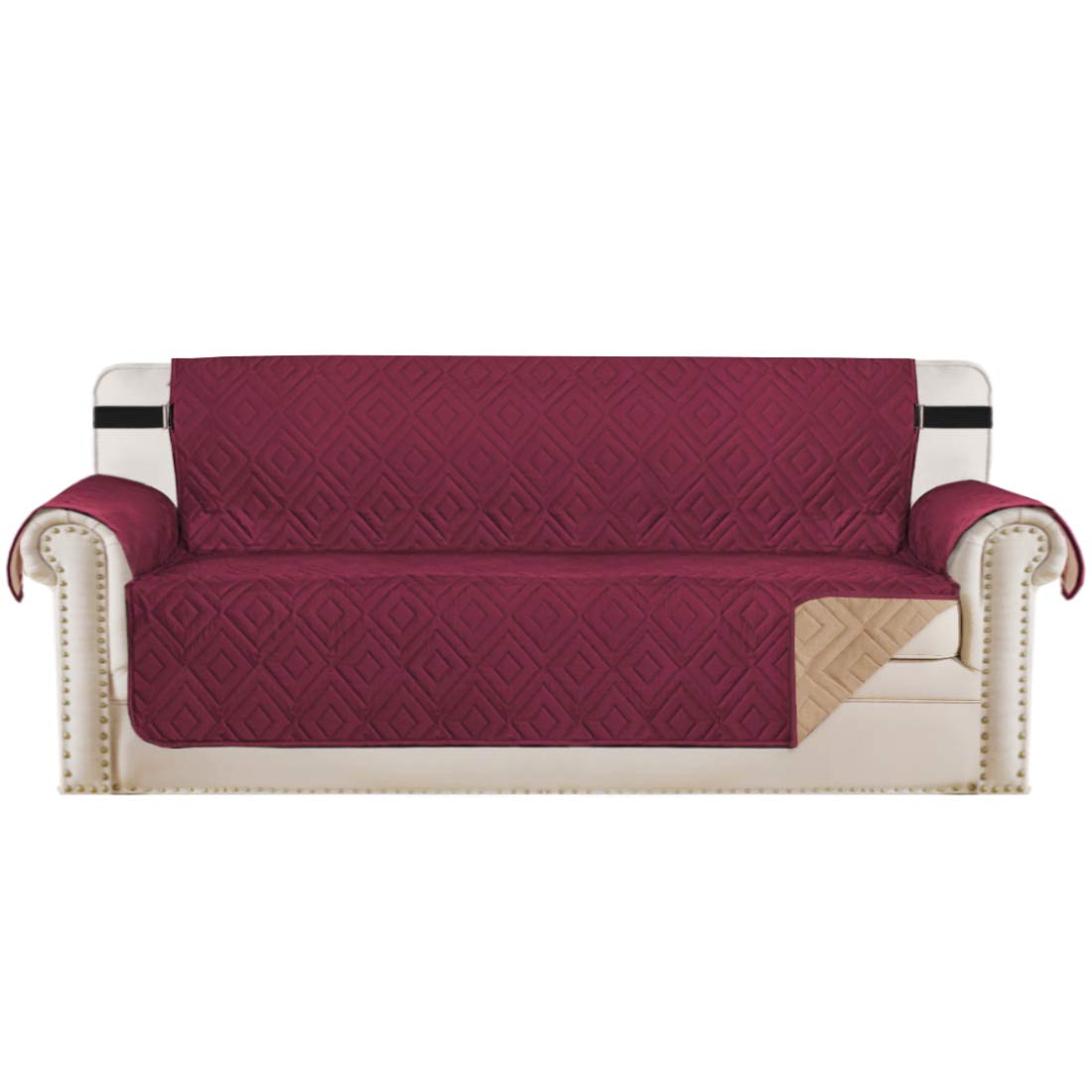 PrimeBeau Reversible Sofa & Oversize Sofa Cover Furniture Protector Anti-Slip Water Resistant 2 Inch Wide Elastic Straps Couch Covers