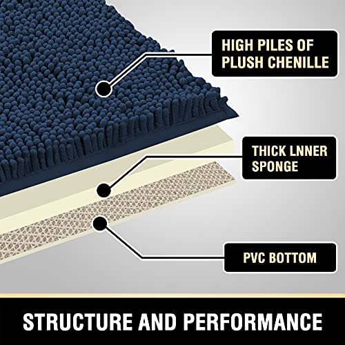 PrimeBeau Luxury Chenille Bath Mat (1 Piece with PVC Back) - Extra Soft, Absorbent, Non-Slip, Quick Dry, Washable