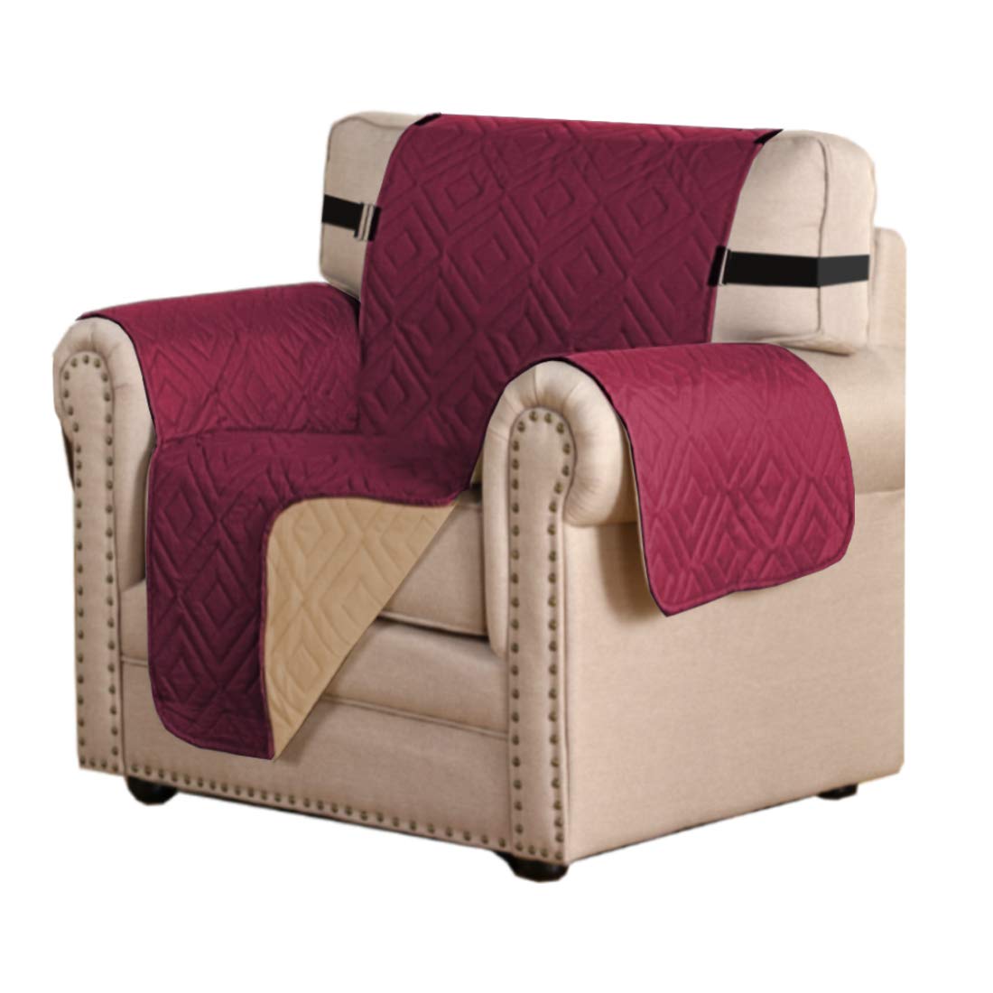 PrimeBeau Reversible Armchair Protector Slipcover Water Resistant Anti-Slip Couch Cover with Elastic Straps, Pets Protection, Stylish Decor, Easy Care