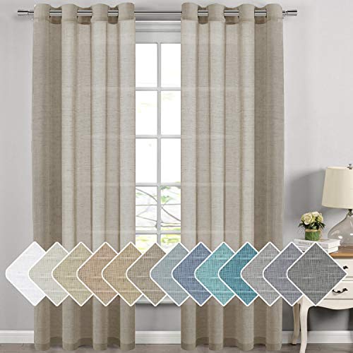 PrimeBeau Faux Linen Grommet Sheer Curtains - Set of 2 Panels 52 Series Long