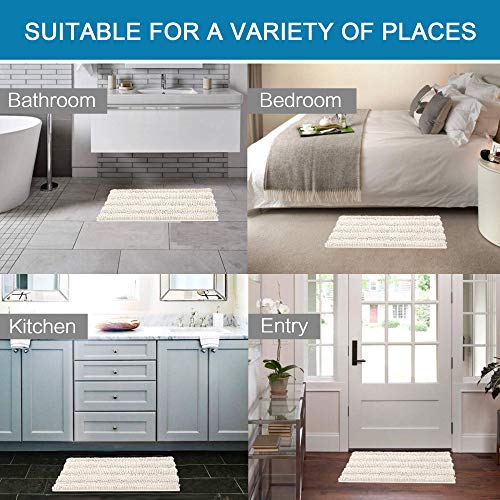 PrimeBeau Luxury Chenille Striped Bath Mats Set | Ultra Thick & Absorbent Non Slip Rugs 24“ x 36"