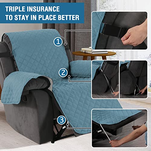 H.VERSAILTEX Reversible Quilted Recliner Covers Recliner Chair Cover Water Resistant Furniture Protector Washable Couch Cover with Elastic Straps for Kids, Pets (Recliner, Cameo Blue/Beige)