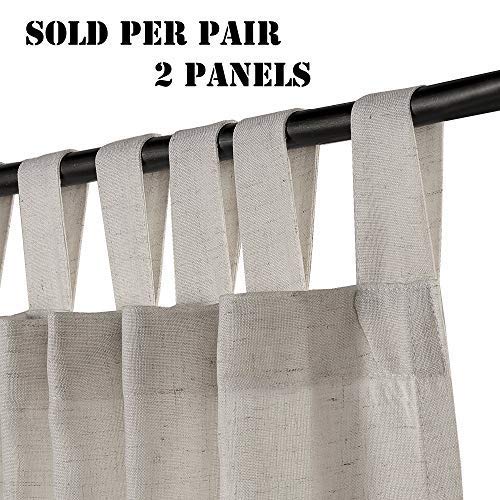 PrimeBeau Natural Linen Mix Tab Top Curtains, Light Filtering Panels (Set of 2)