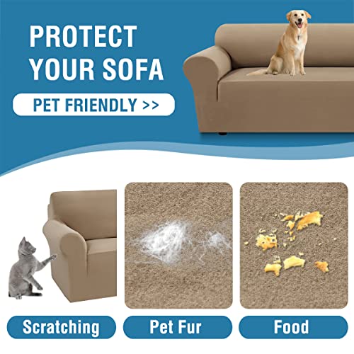 PrimeBeau 2023 Version Loveseat Cover 1-Piece Stretch Couch Covers for 2 Cushion Couch Sofa Cover Spandex Non Slip Soft Form Fit Furniture Protector with Elastic Bottom