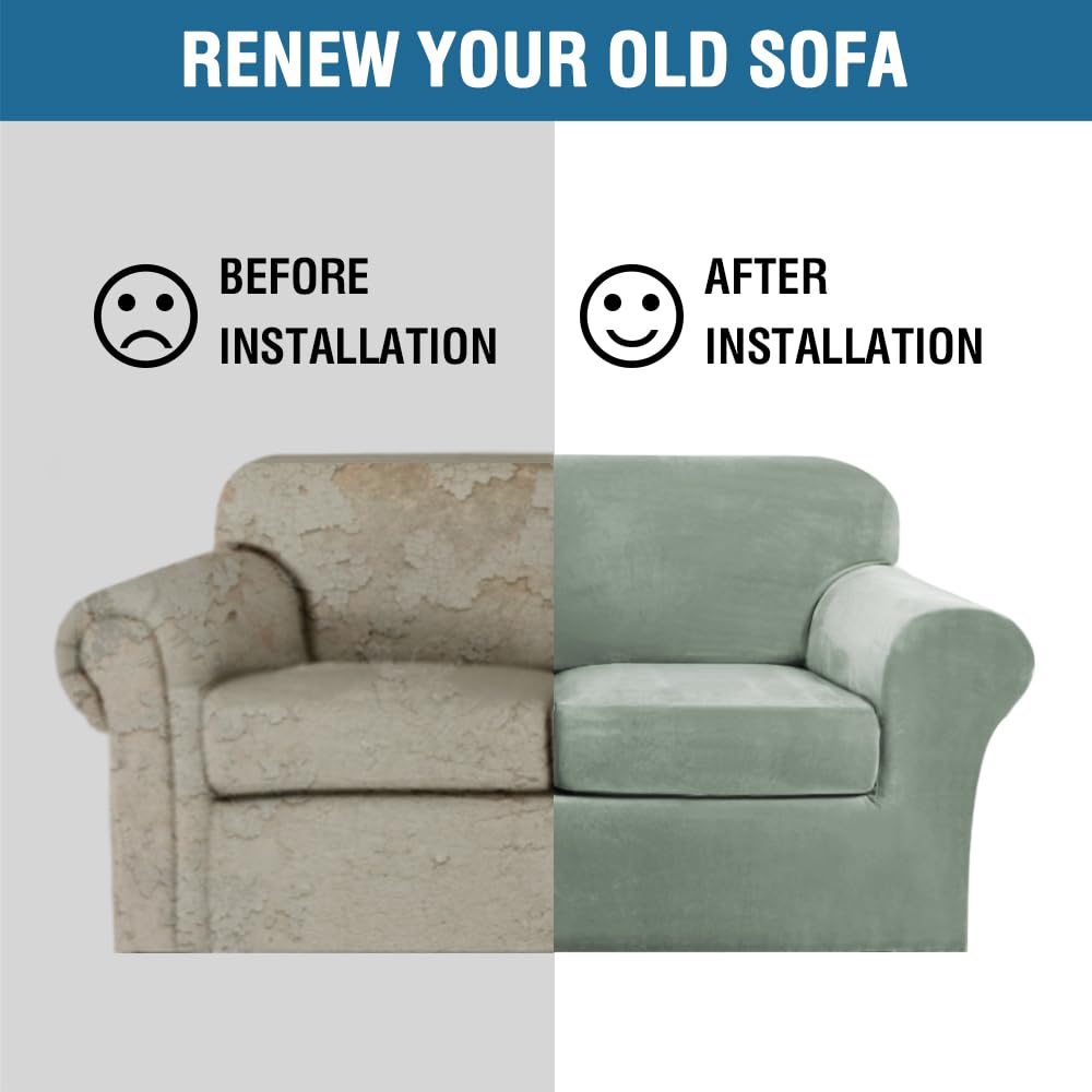 PrimeBeau Real Velvet Plush 3 Piece Stretch Sofa Covers Couch Covers for 2 Cushion Couch Loveseat Covers