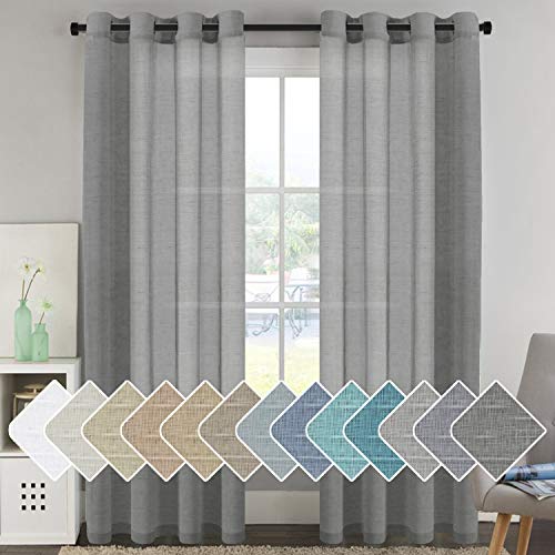 PrimeBeau Faux Linen Grommet Sheer Curtains - Set of 2 Panels 52 Series Long