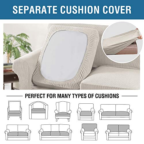 H.VERSAILTEX 4 Piece Stretch Sofa Covers for 3 Cushion Couch Covers for Living Room Furniture Slipcovers (Base Cover Plus 3 Seat Cushion Covers) Upgraded Thicker Jacquard Fabric (XL Sofa, Ivory)