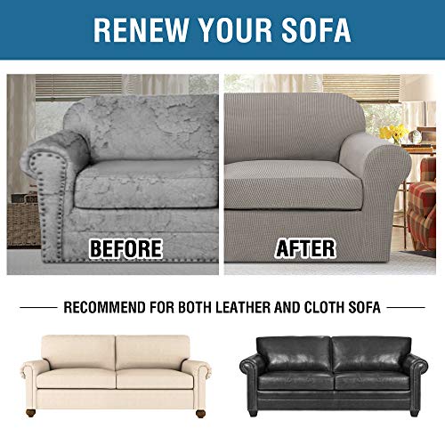 PrimeBeau Thicker Jacquard Fabric 3 Pieces Loveseat & Oversize Loveseat Covers for 2 Cushion Sofa Couch Slipcovers (Base Cover Plus 2 Seat Cushion Covers)