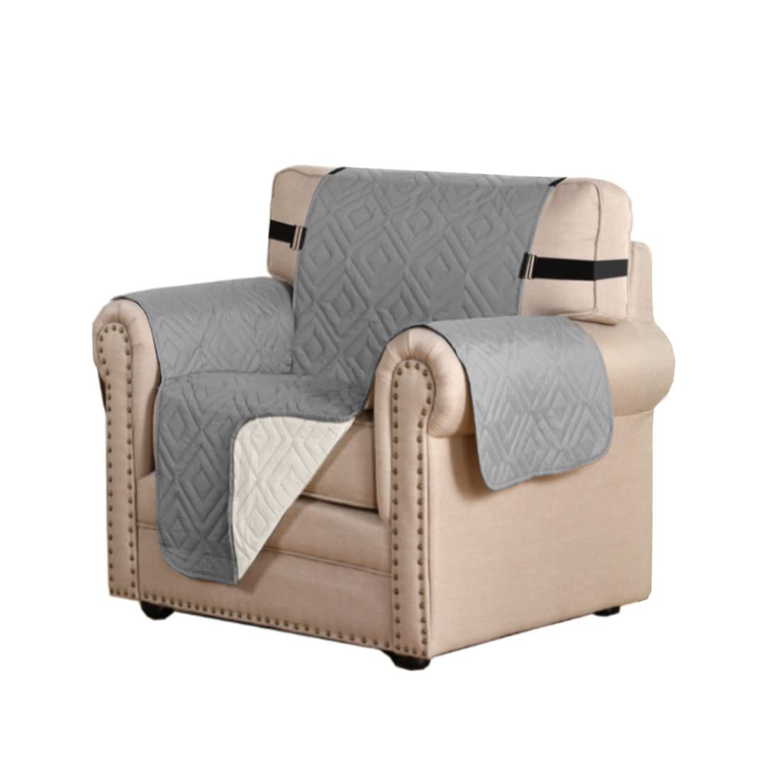 PrimeBeau Reversible Armchair Protector Slipcover Water Resistant Anti-Slip Couch Cover with Elastic Straps, Pets Protection, Stylish Decor, Easy Care