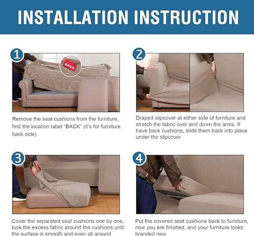 H.VERSAILTEX 4 Piece Stretch Sofa Covers for 3 Cushion Couch Covers Furniture Slipcovers (1 Base Cover Plus 3 Seat Cushion Covers) Thicker Jacquard Fabric Cover (XL Sofa, Khaki Sand)