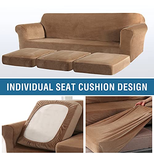 PrimeBeau Real Velvet Plush 4 Piece Stretch Sofa Covers Couch Covers for 3 Cushions Couch Sofa Covers