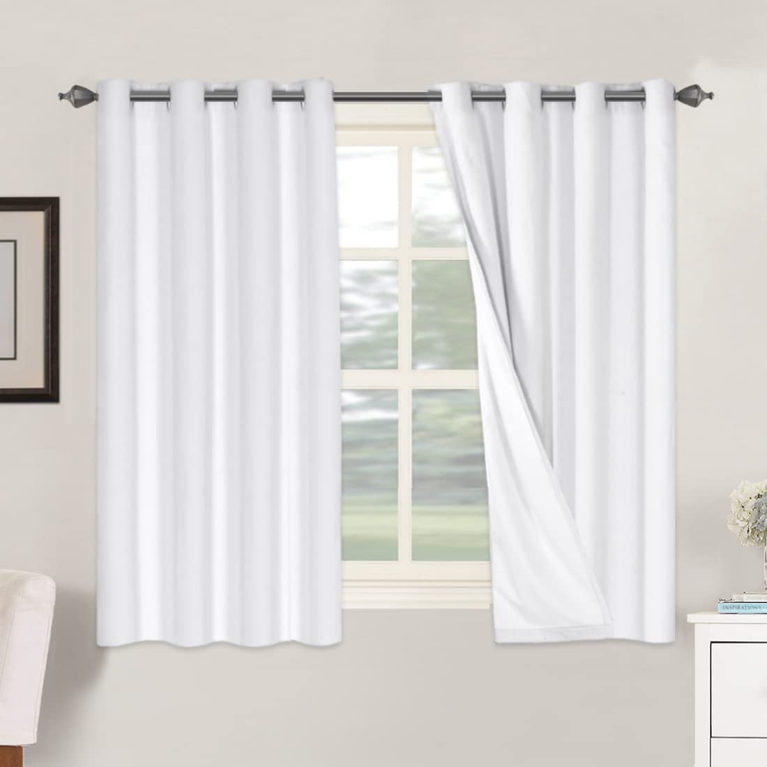 PrimeBeau 100% Blackout Linen Mixed Curtains, set of 2 Panels, 52 Series Short
