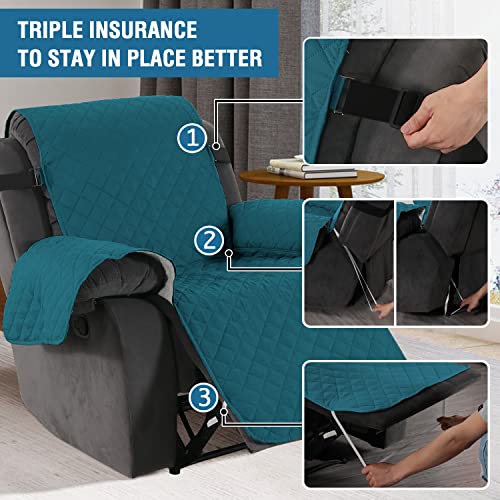 H.VERSAILTEX Reversible Quilted Recliner Covers Recliner Chair Cover Water Resistant Furniture Protector Washable Couch Cover with Elastic Straps for Kids, Pets (Oversized Recliner, Dark Teal/Beige)