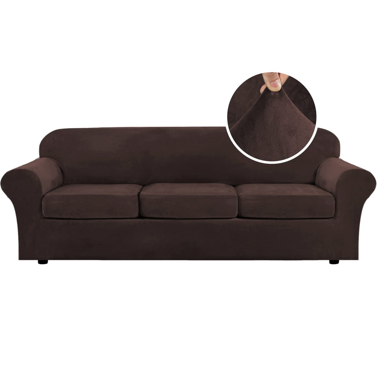 PrimeBeau Velvet 4 Piece High Stretch Sofa Slipcover Sofa Cover Furniture Protector Form Fit Thick Velvet Extra Large Sofa Cover for 3 Cushion Couch Covers