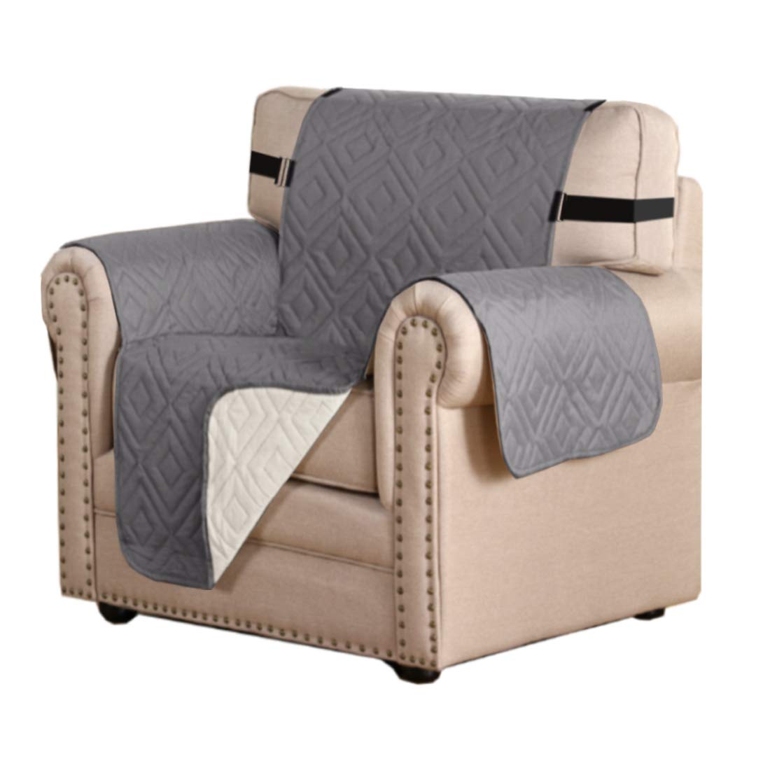 PrimeBeau Reversible Armchair Protector Slipcover Water Resistant Anti-Slip Couch Cover with Elastic Straps, Pets Protection, Stylish Decor, Easy Care