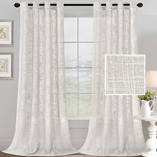 PrimeBeau Natural Linen Blended Grommet Curtains 2 Panel Sets