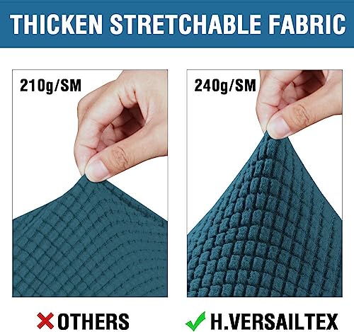 H.VERSAILTEX 3 Piece Stretch Sofa Covers for 2 Cushion Sofa Couch Covers for Living Room Sofa Slipcovers (Base Cover Plus 2 Seat Cushion Covers) Thicker Jacquard Fabric(Large Sofa, Deep Teal)