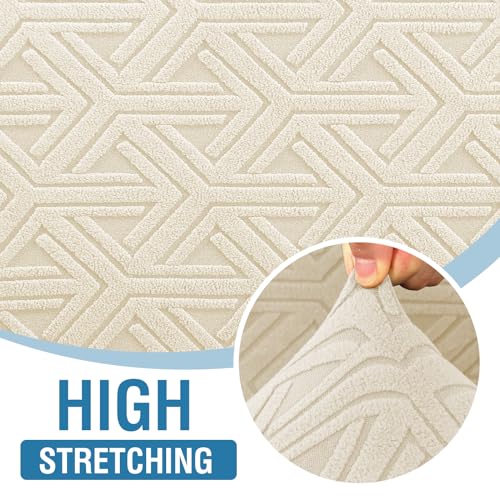 H.VERSAILTEX 2024 Newest Jacquard Couch Covers for 3 Cushion Couch 1 Piece Stretch Sofa Covers Furniture Protector Anti-Slip Soft Thickened Dogs Slipcovers Washable Diamond Pattern(Sofa, Ivory)