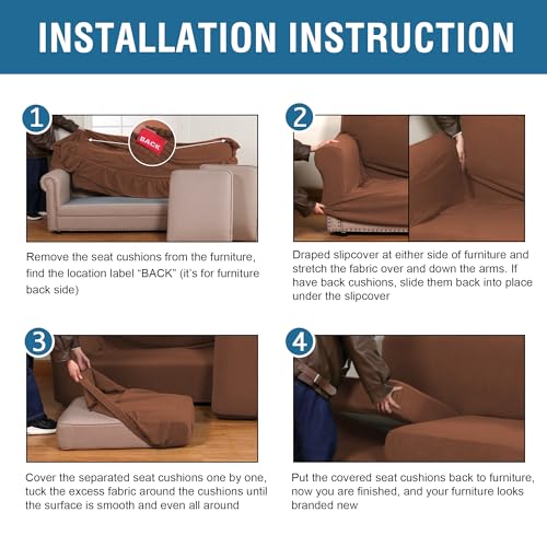 H.VERSAILTEX 4 Piece Stretch Sofa Covers for 3 Cushion Couch Covers for Living Room Furniture Slipcovers (Base Cover Plus 3 Seat Cushion Covers) Upgraded Thicker Jacquard Fabric (XL Sofa, Caramel)